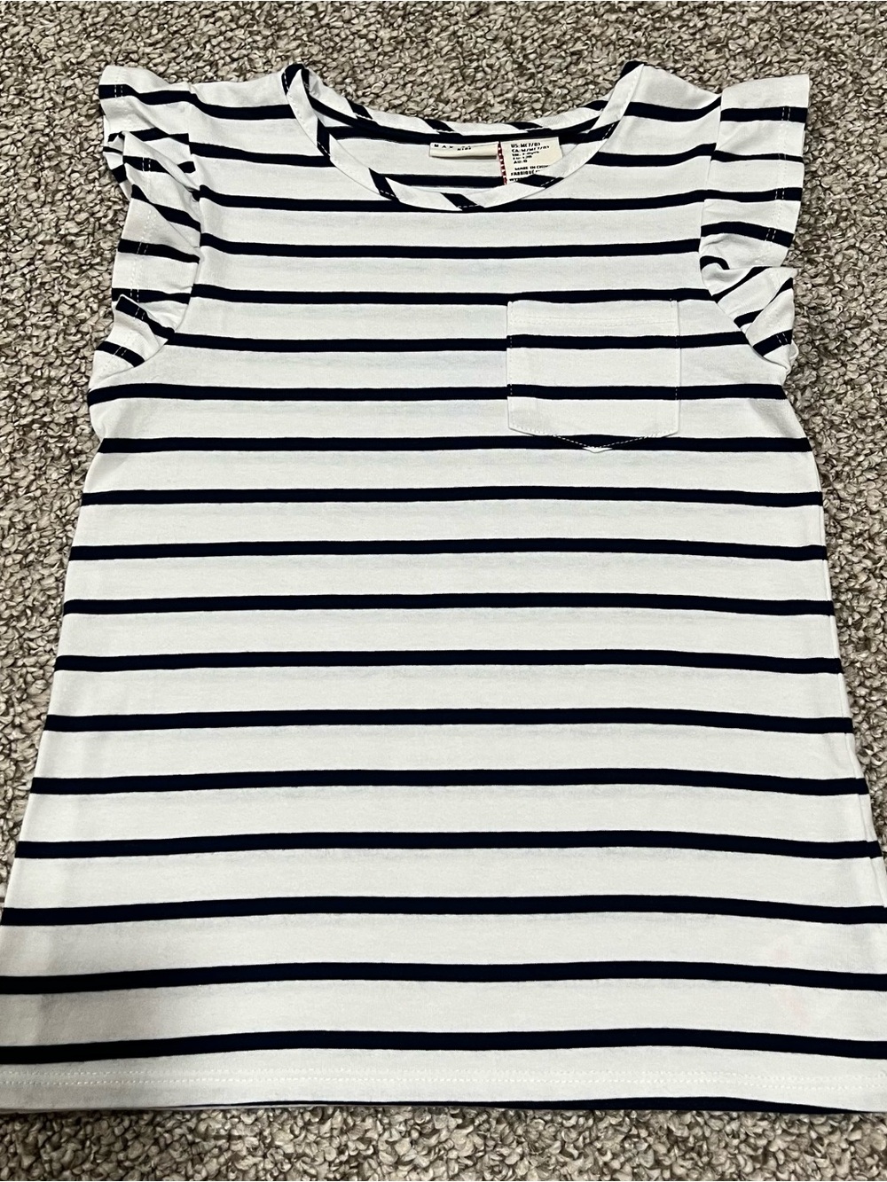 Max Studio Girls Navy Stripe Ruffle T-shirt 7-8